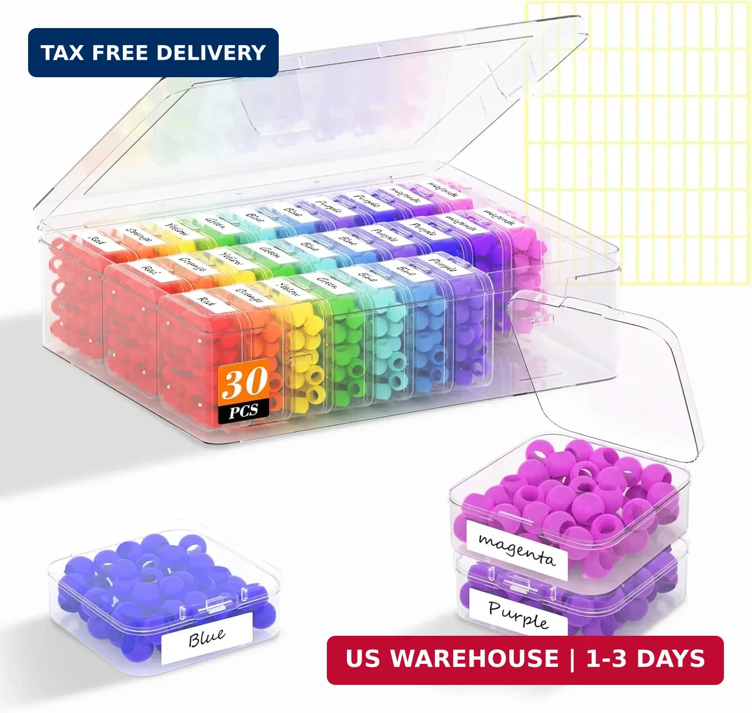 Bead Organizer Box, 30 Pcs Clear Plastic Storage Containers Features Hinged Lid