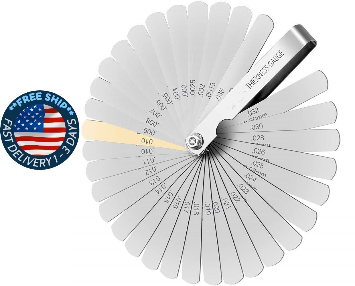 Juego de calibres de espesores de acero, 32 hojas, 0,04-0,88 mm (0,0015-0,035'')