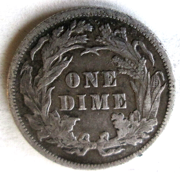 1889-P SEATED LIBERTY DIME, REVERSE DIE CLASH ERROR, F++, CIRCULATED