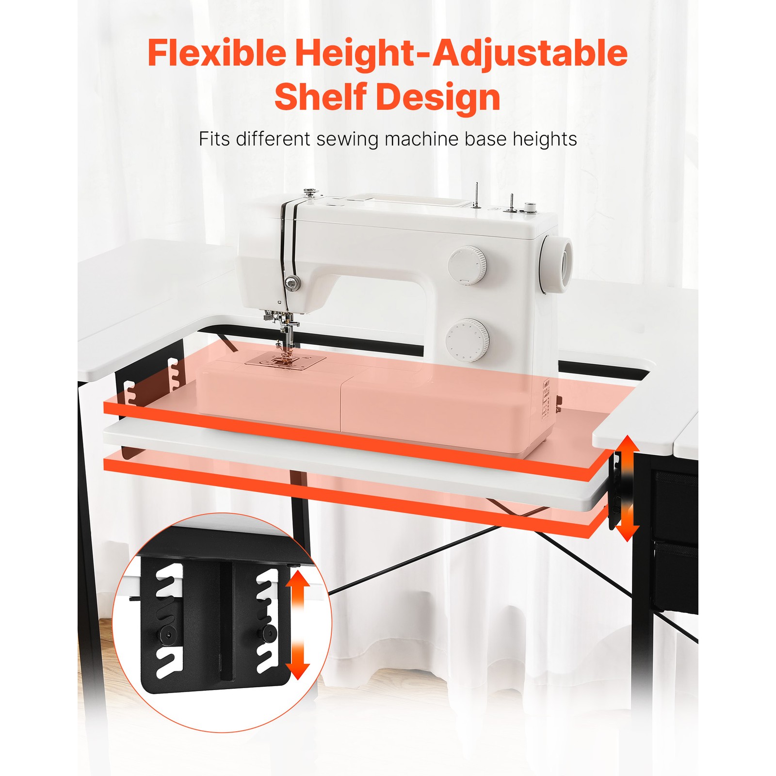 Uimoso Multipurpose Sewing Machine Table with Drawers and Foldable Shelf