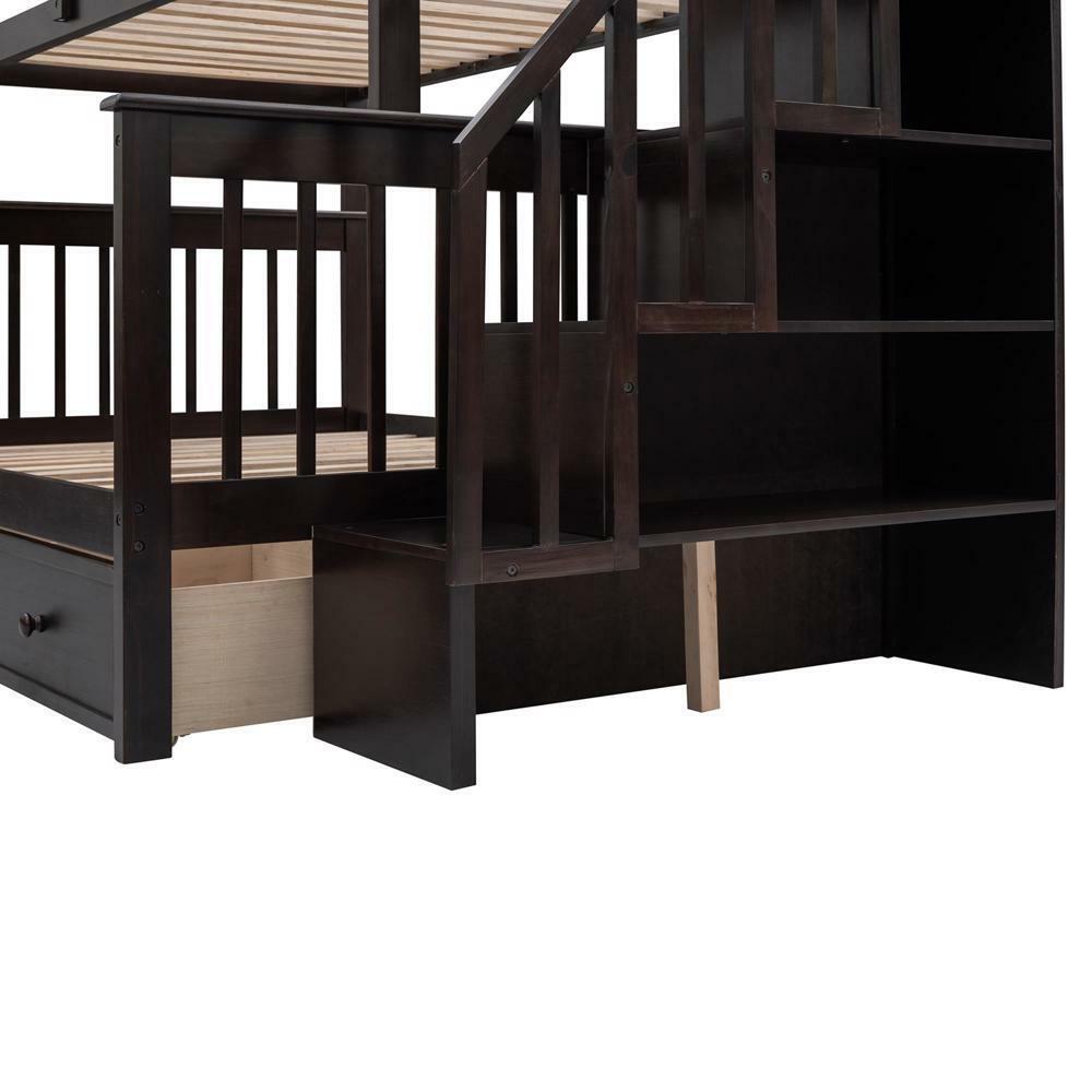 Maximized Storage Space Stairway Twin-over-Full Bunk Bed Espresso