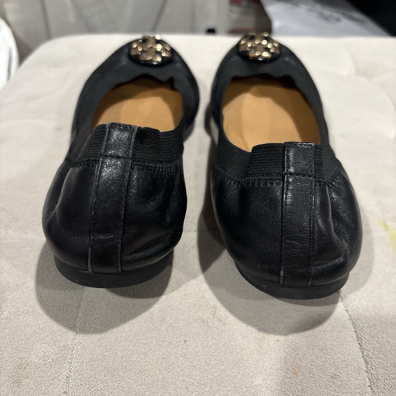 Tory Burch Ballet Flats Black Womens Size 9.5 Gold Accent Fair Condition