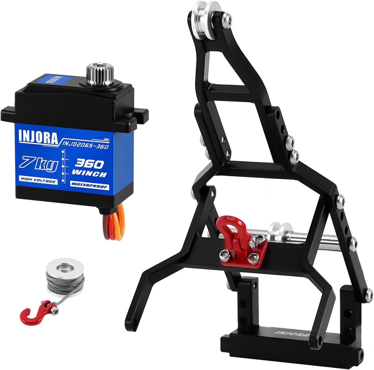 INJORA Waterproof 7KG Winch Servo & Tow Truck Crane Kit Black INJS2065-360-115SR