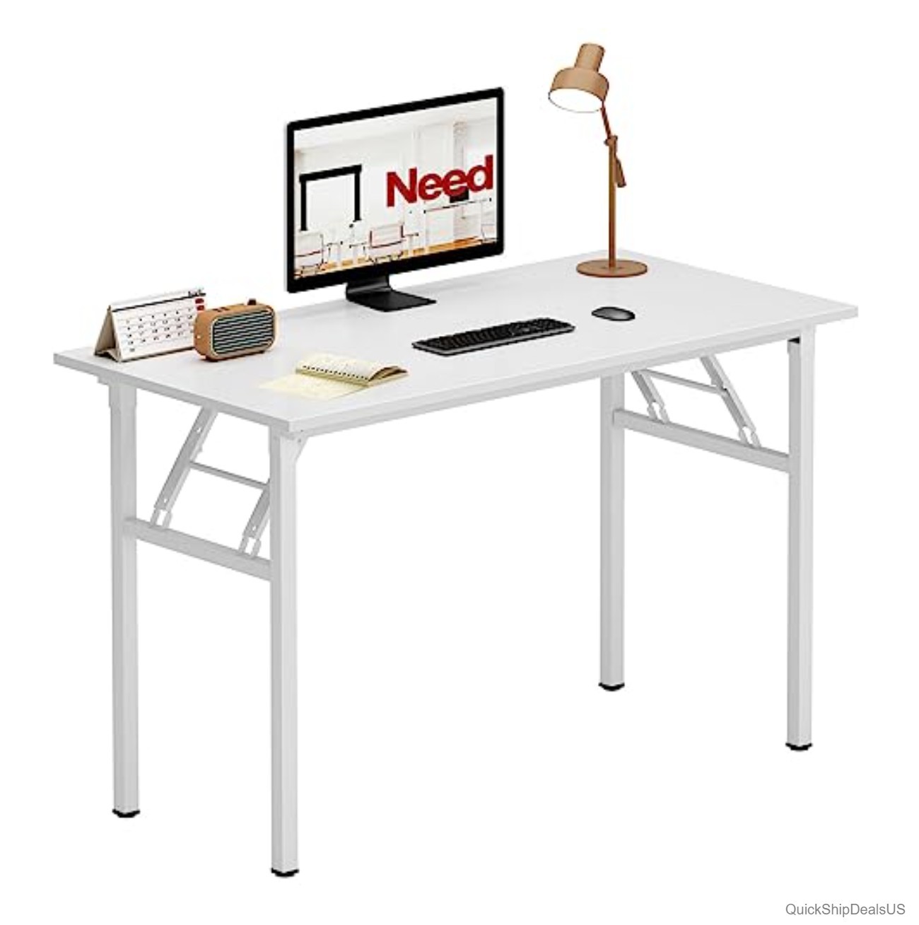 Folding Desk 39 Inch Computer Table Teak White Frame No Assembly Needed Office