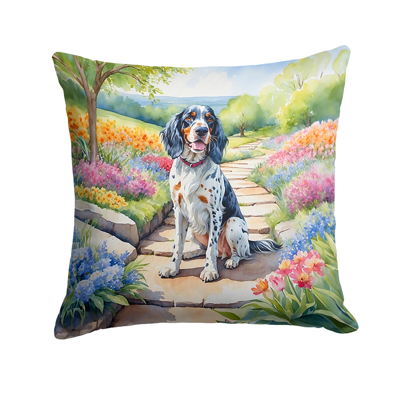 English Setter Spring Garden Path Throw Pillow