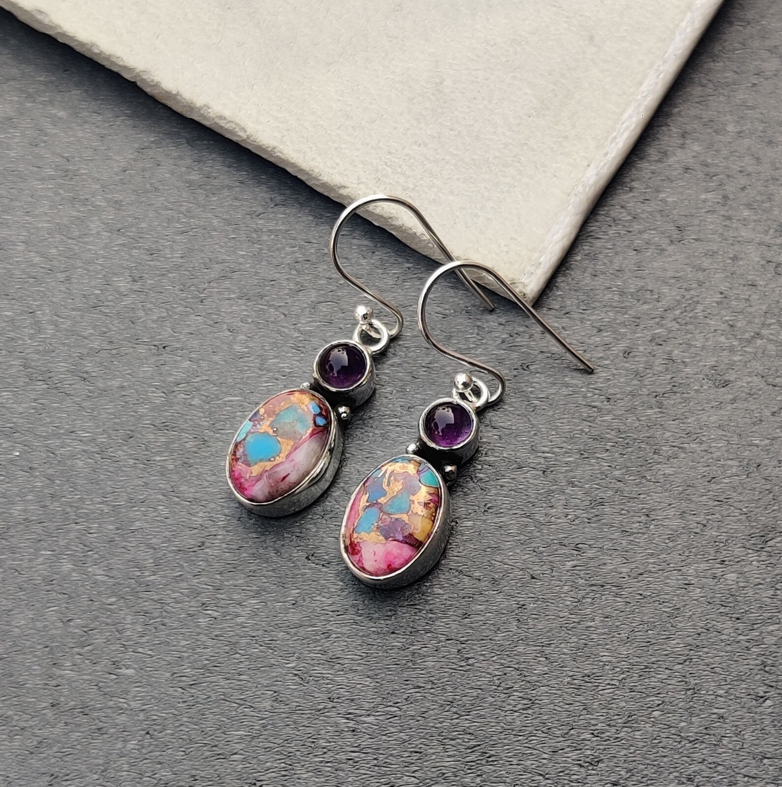 Pink Copper Turquoise Gemstone 925 Sterling Silver Handmade Fine Earring PG943