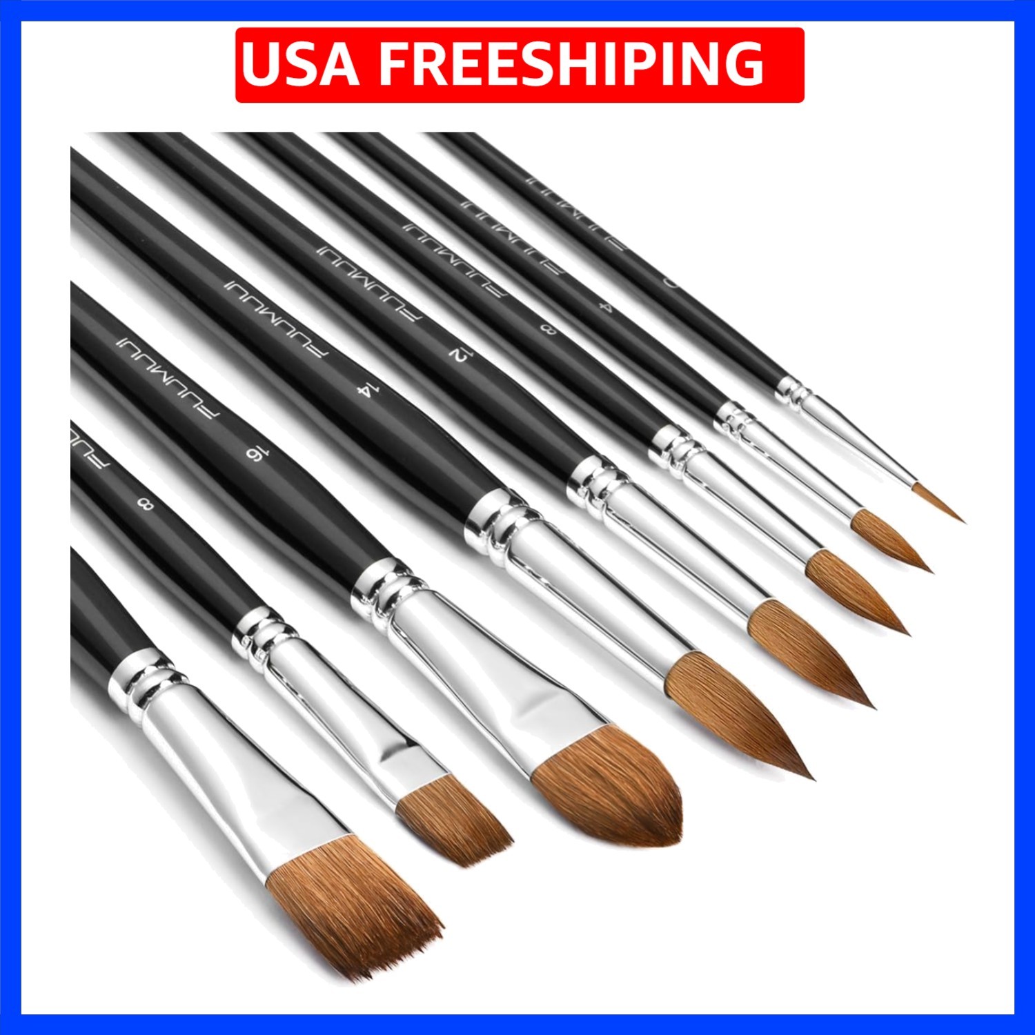 Watercolor Brushes Professional, 8Pcs Sable Paint Brush Set Variety Shapes wi...