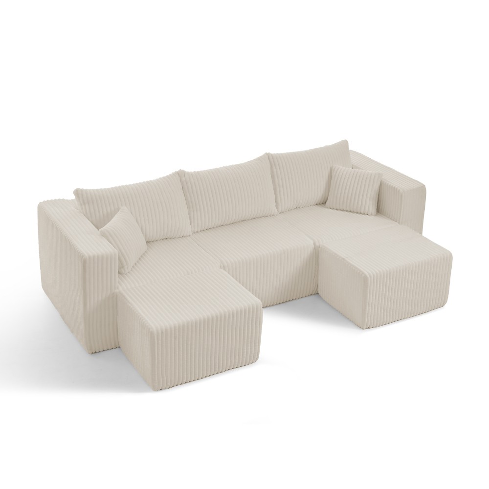Minimalist Modular Sectional Sofa, Beige Corduroy, No Assembly, Free Ship