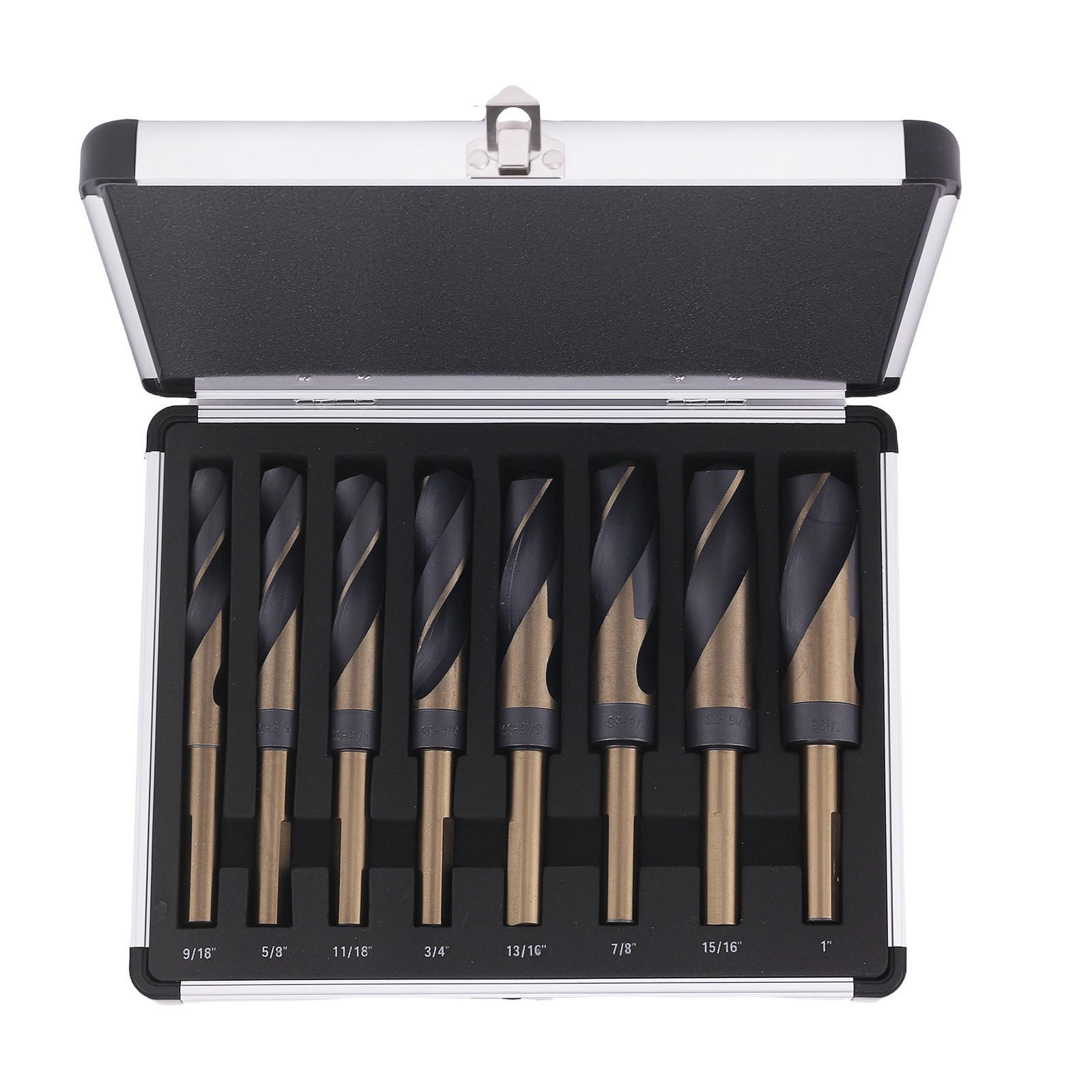 8PC HSS Cobalt Silver Deming Drill Bits Point 9/16-1" w/ Range Storage Case
