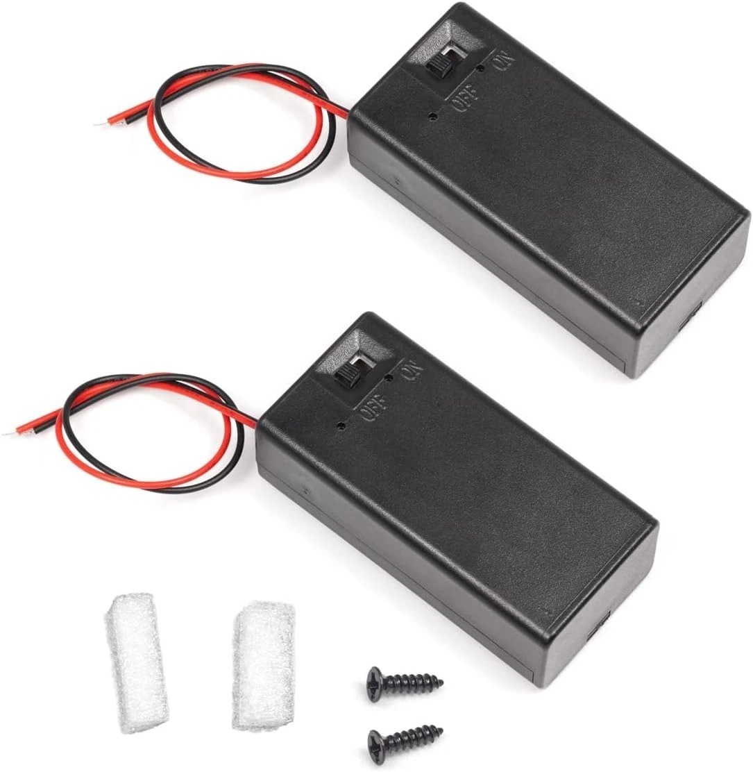 2 Pack 9V Battery Holder with Switch 9 Volt Battery Case with Leads