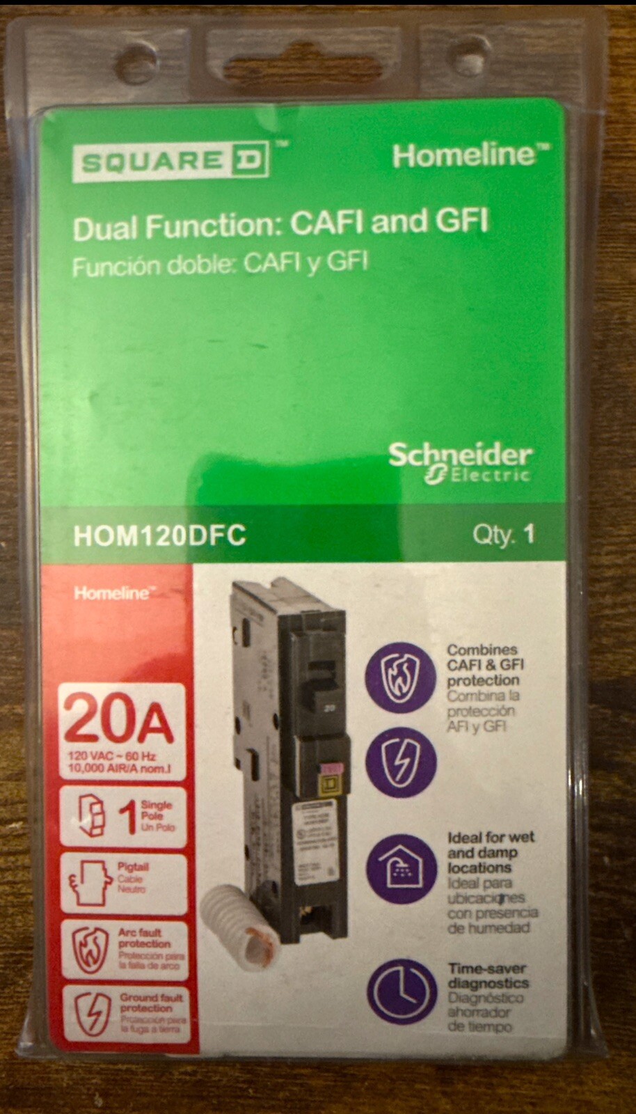 Square D HOM120DFC 20 Amp Dual Function: CAFI & GFI WITH Pigtail