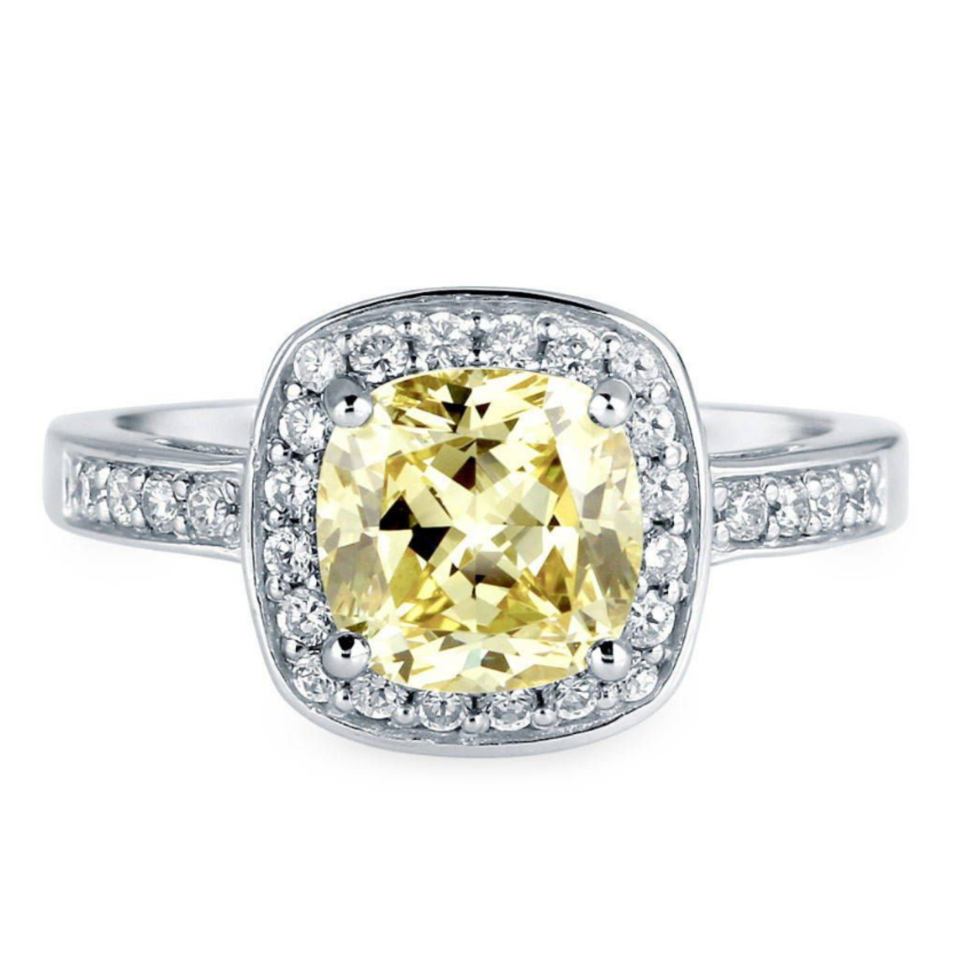 Sterling Silver AAAA Canary Yellow Cubic Zirconia Halo Ring