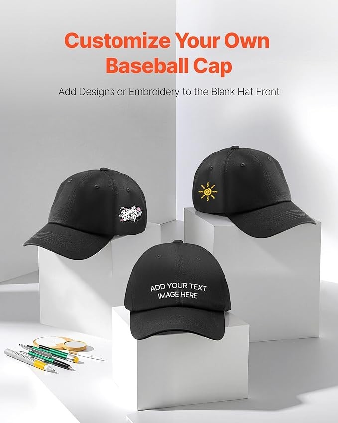12 Pack Breathable 100% Cotton Baseball Caps Adjustable Blank Plain Hats Black