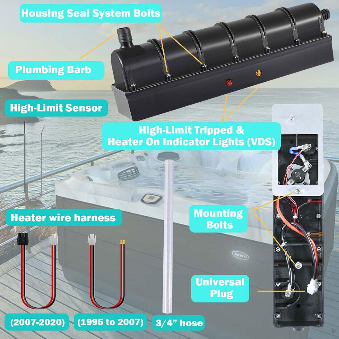 Lo-Flo Heater for Sundance/Jacuzzi Spa Hot Tubs 5.5kW w/Hi Limit Sensor 6500-310