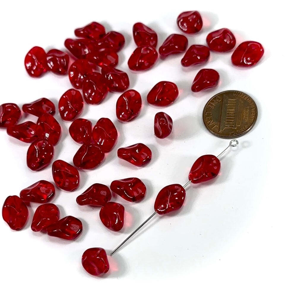 Czech Pressed Druk Fancy Glass Beads 12x9mm Light Siam red 40pcs CL398