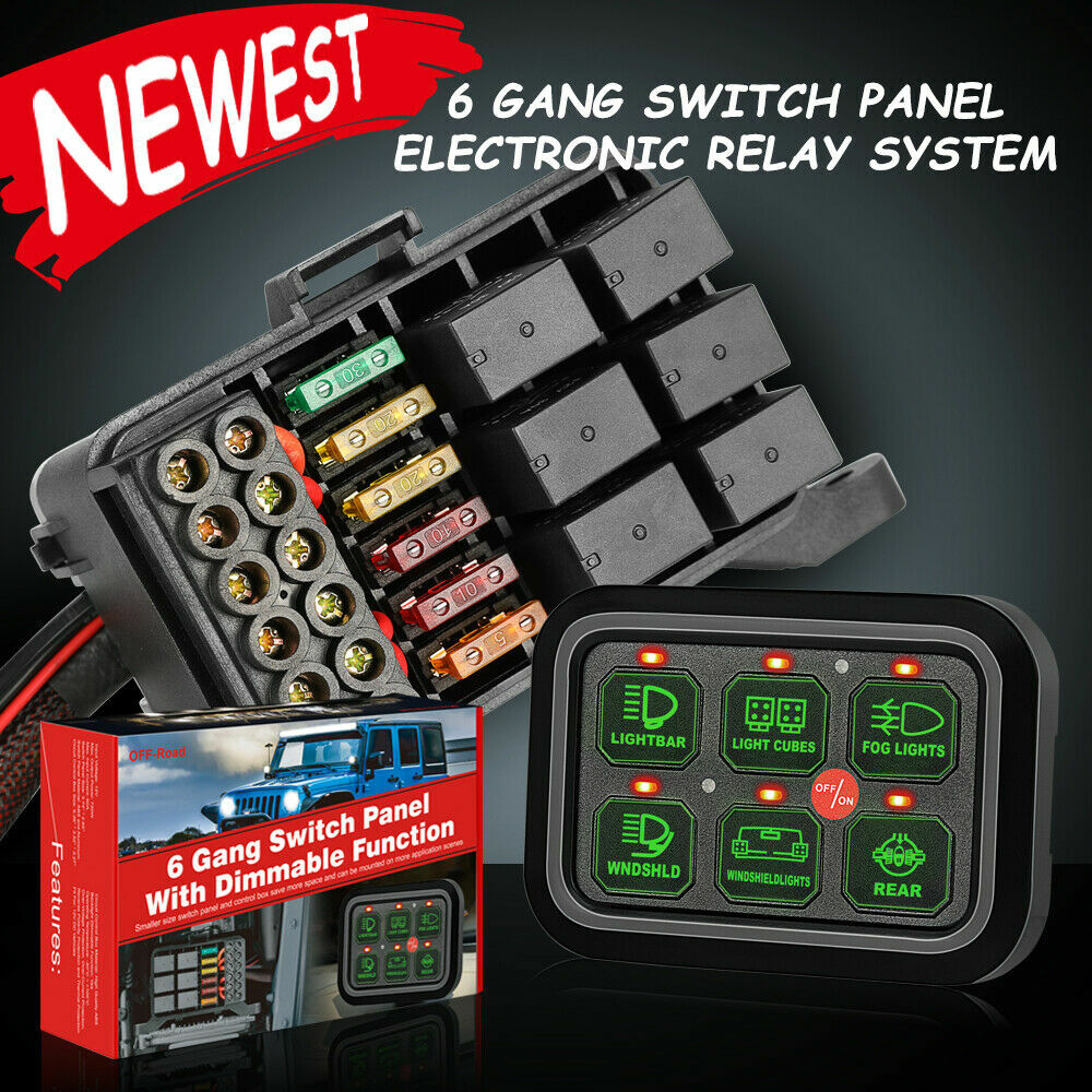 6-Gang Switch Panel Relay Automatic Dimmable Circuit Control Box Car Marine 12V