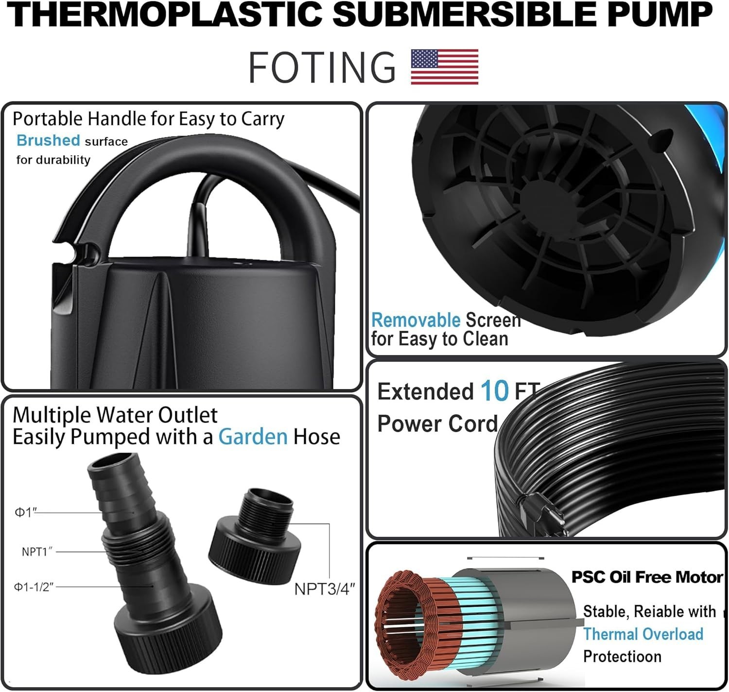 Energy Efficient 1HP Submersible Pump - Manual Operation for Quick Water Removal