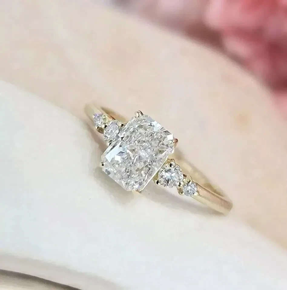 2.50CT Radiant-Cut Lab Created Engagement Ring 14K Yellow Gold Plated