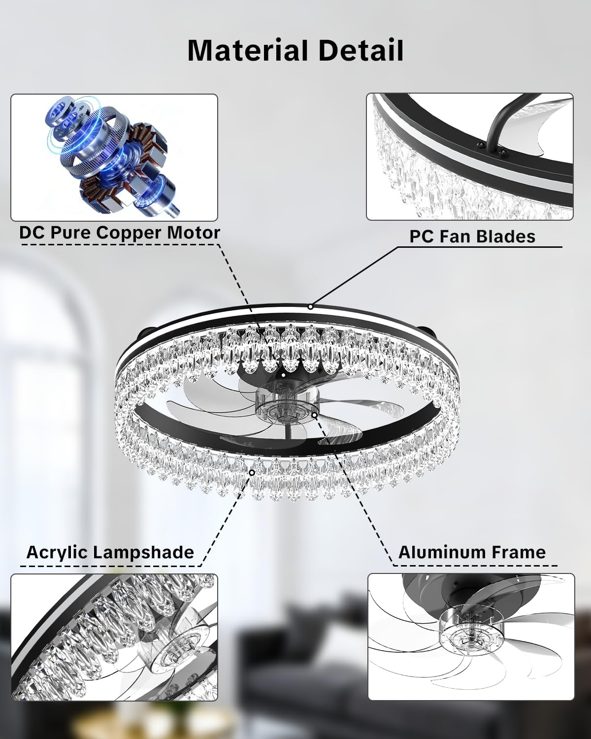 AIKVSXER Black 20in Ceiling Fan w/ Light