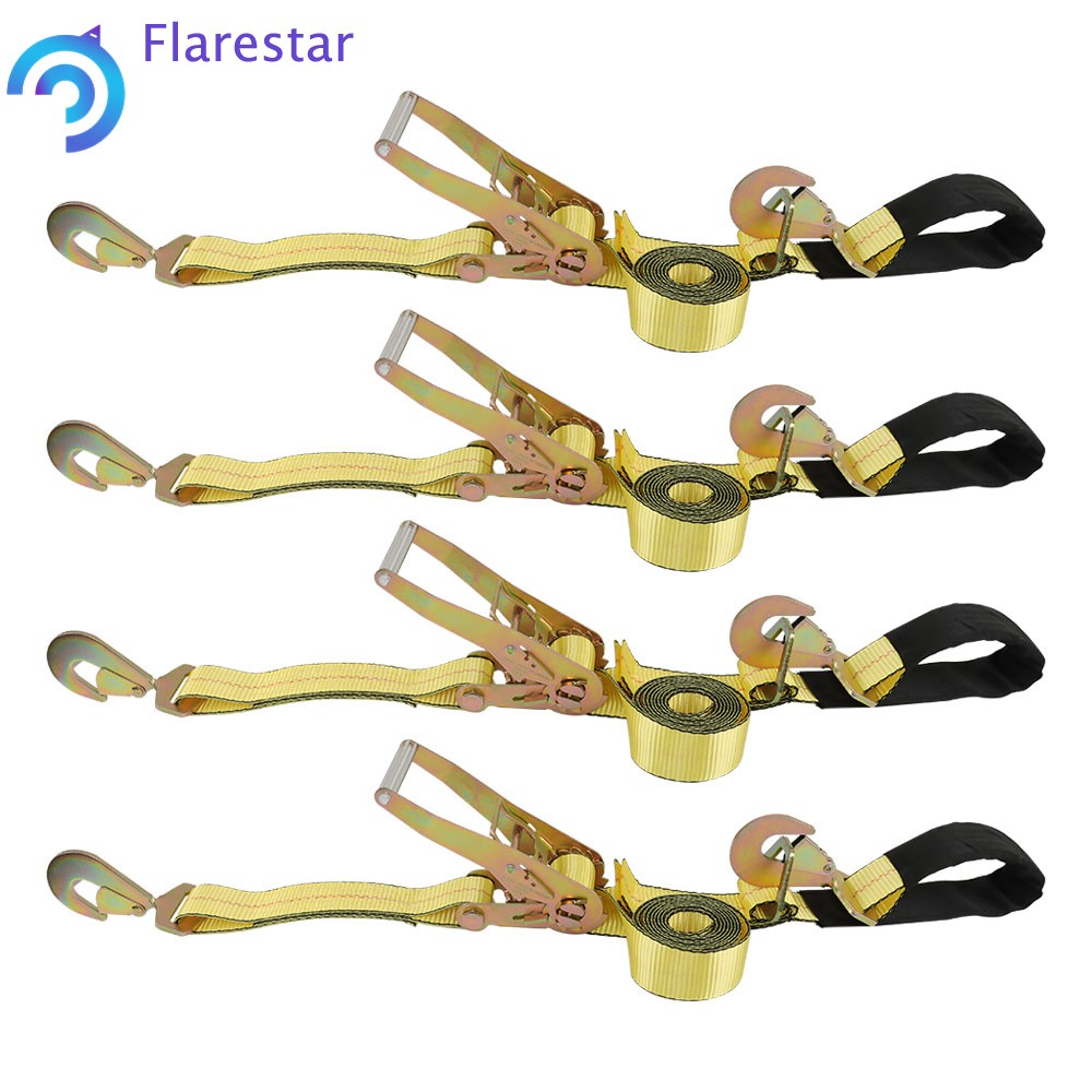 4 Pack Axle Tie Down Combo Strap with Snap Hook Ratchet