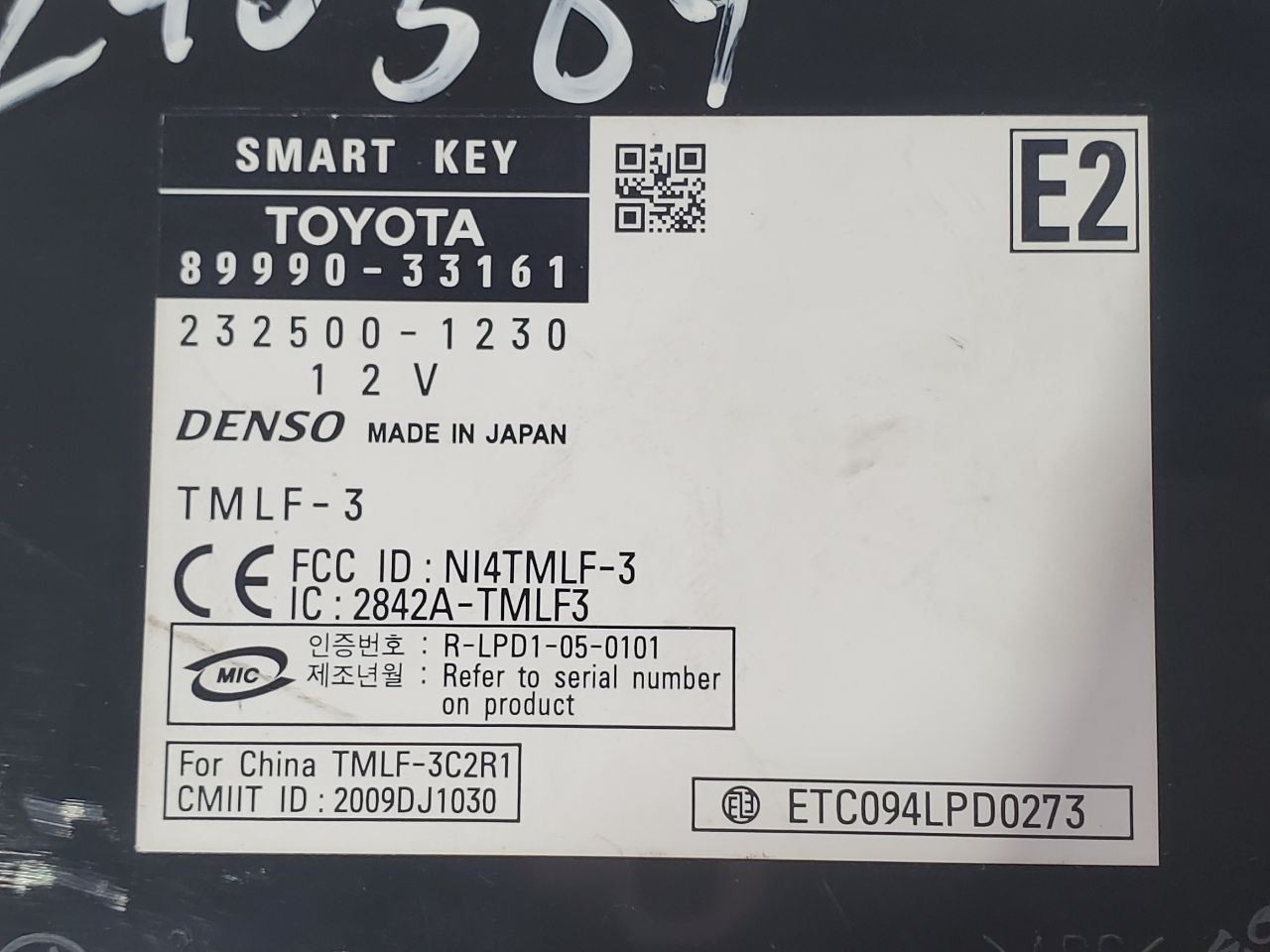 2011 Lexus ES350 OEM 89990-33161 Smart Key Control Module