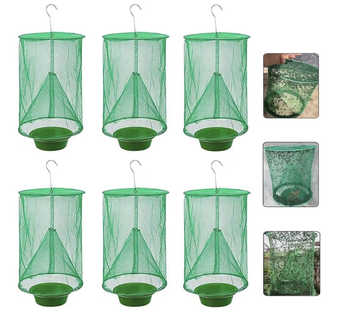 6 Pack  Ranch Fly Traps, Reusable Catcher Killer Cage Net Pest Bug Hanging Catch