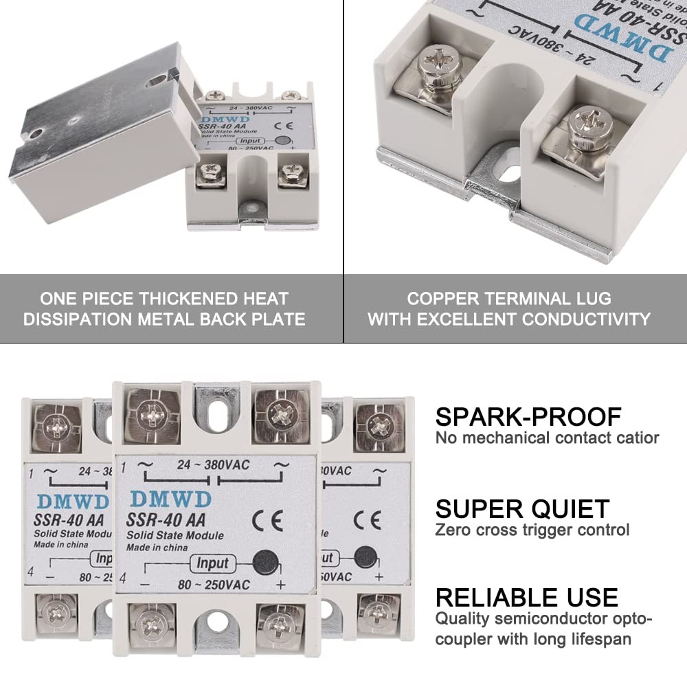 SSR-40AA Solid State Relay AC to AC (Input 80-250V AC Output 24-380V AC) with...