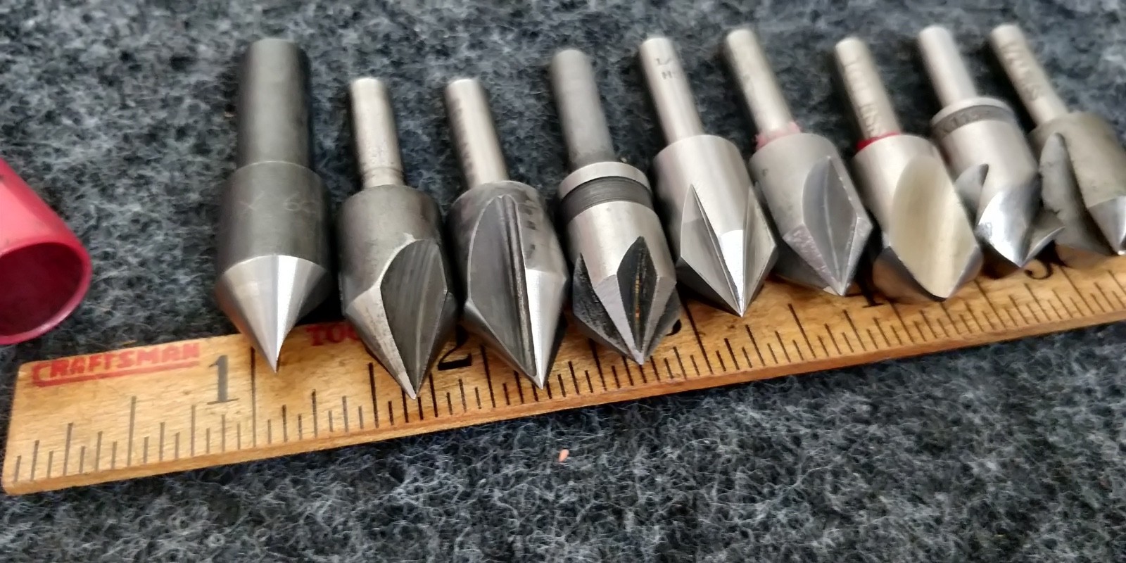 SET of 9 ~ 1/2" countersinks in assorted angles and flutes