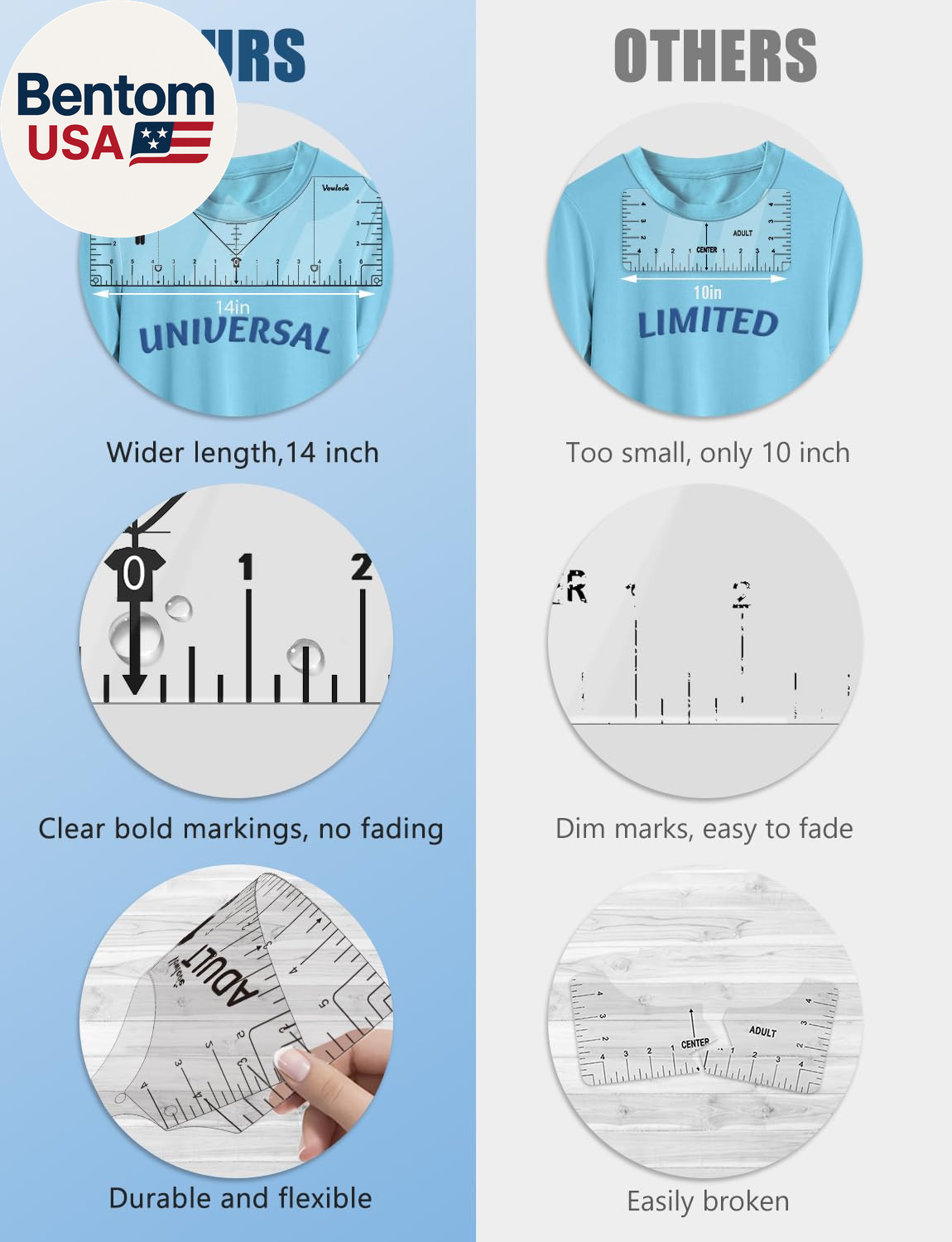 T-Shirt Ruler for Precise Alignment, Center & Left Chest Placement Tool for Shir