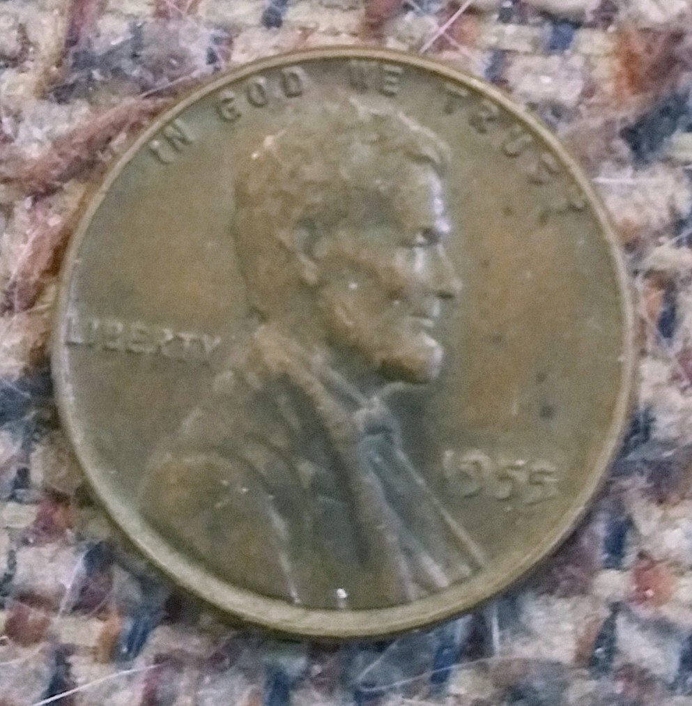 1955 Lincoln Wheat Penny. Rim Errors. $50.00.
