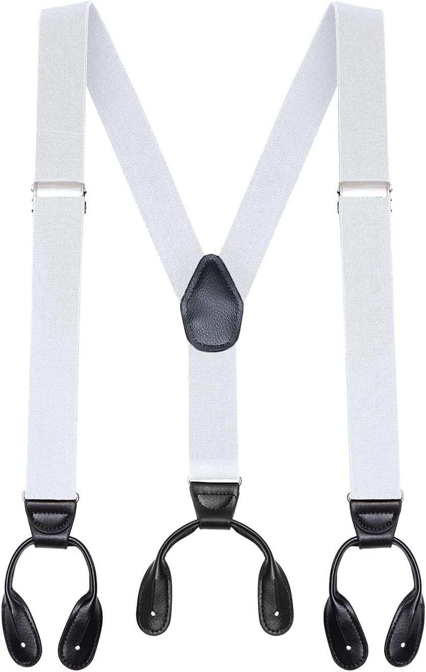 Buyless Fashion Butten End Suspenders for Men - 48" Adjustable Straps 1 White