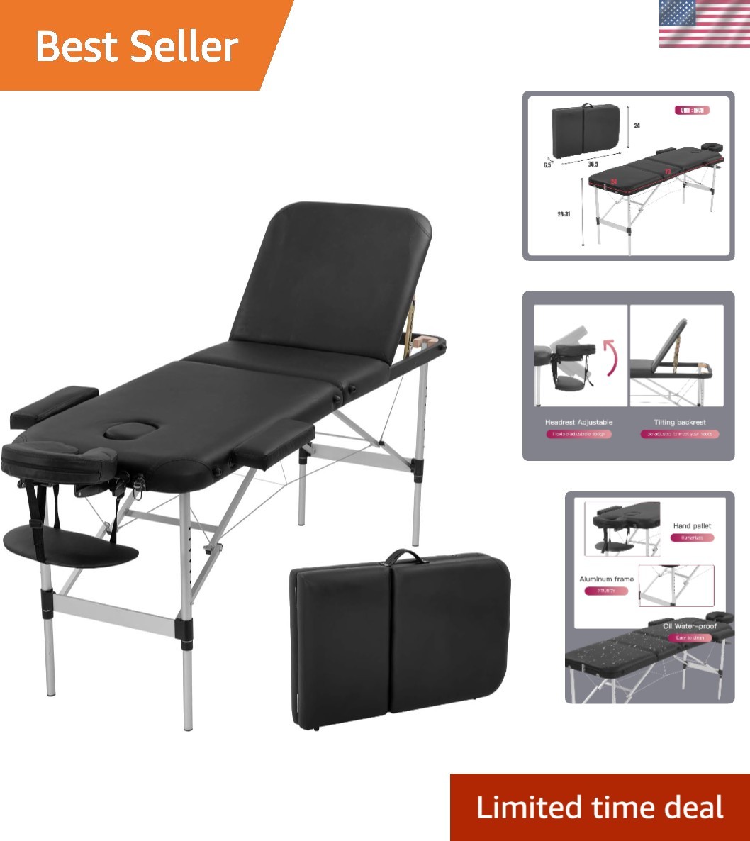 Portable Aluminium Massage Bed 24" Wide, Height Adjustable, 3 Folding Spa Table