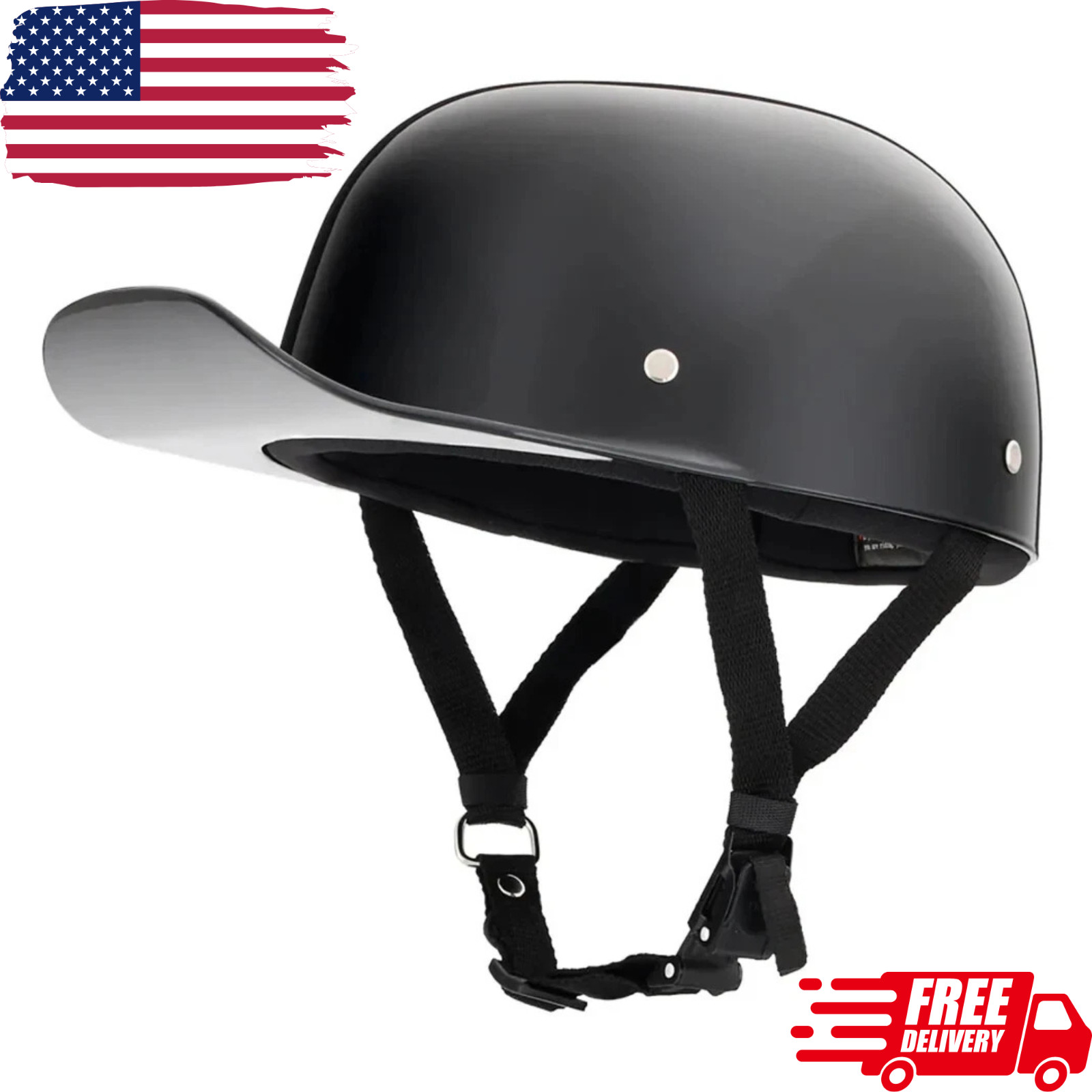Share BASEBALL STYLE HELMET FLAT BLACK LOW PROFILE BIKER MOTORCYCLE NOVELTY LID