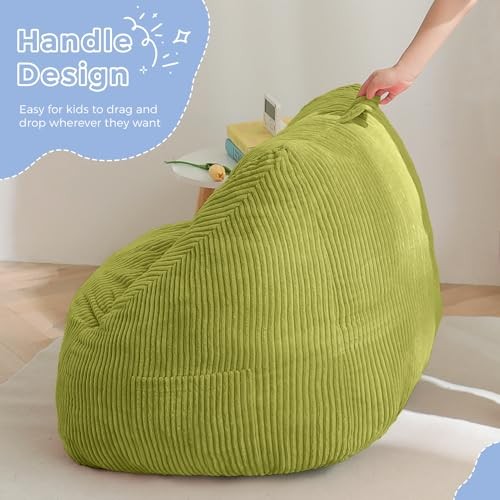 Kids Bean Bag Chair, Bean Bag Couch with Handle, Comfy Toddler Standard Green