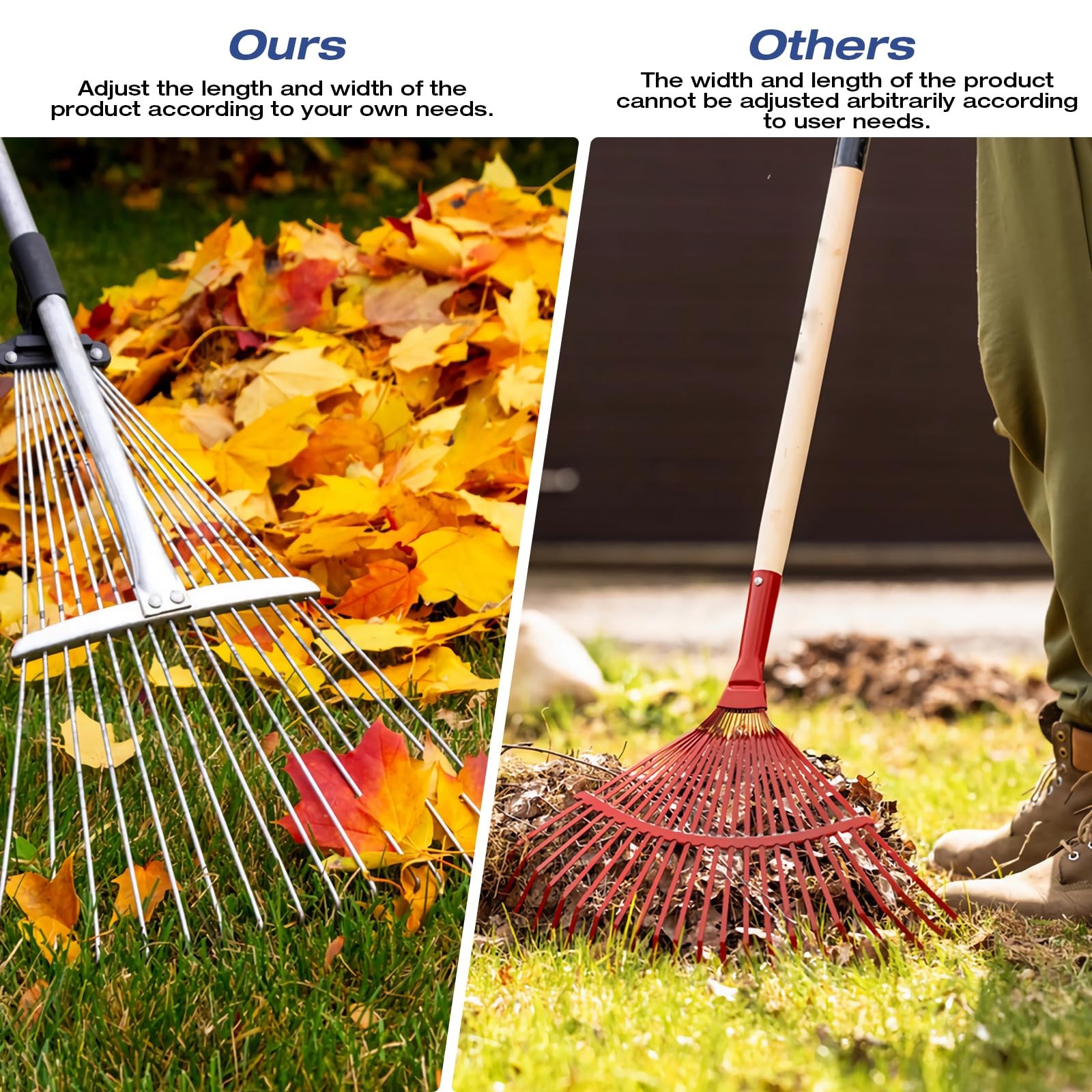 Adjustable MetalLeaf Rake with Telescopic Handle Heavy Duty Yard Tool