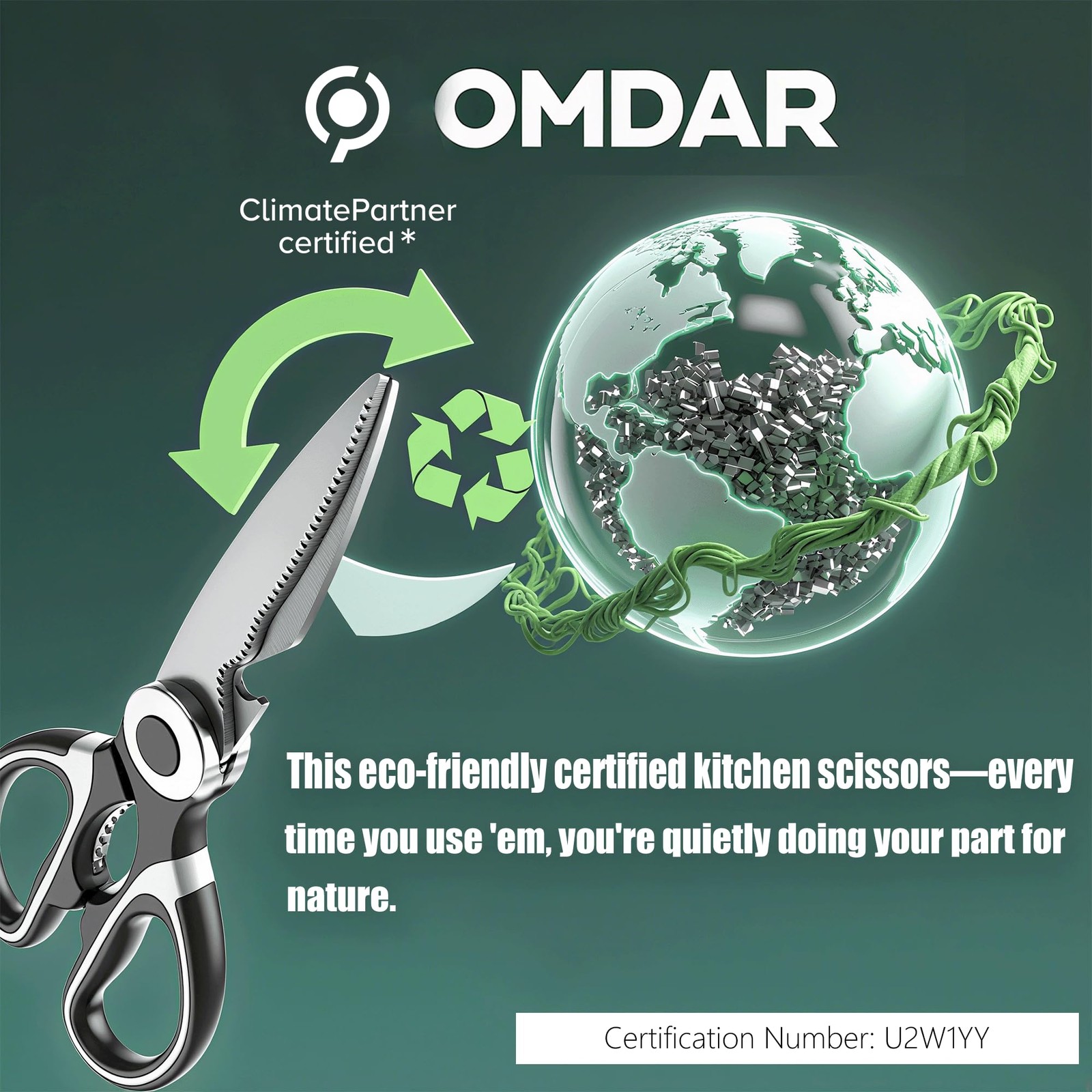 OMDAR Kitchen Scissors All Purpose 3 Pack - Heavy 8.3 Inch, Black & White