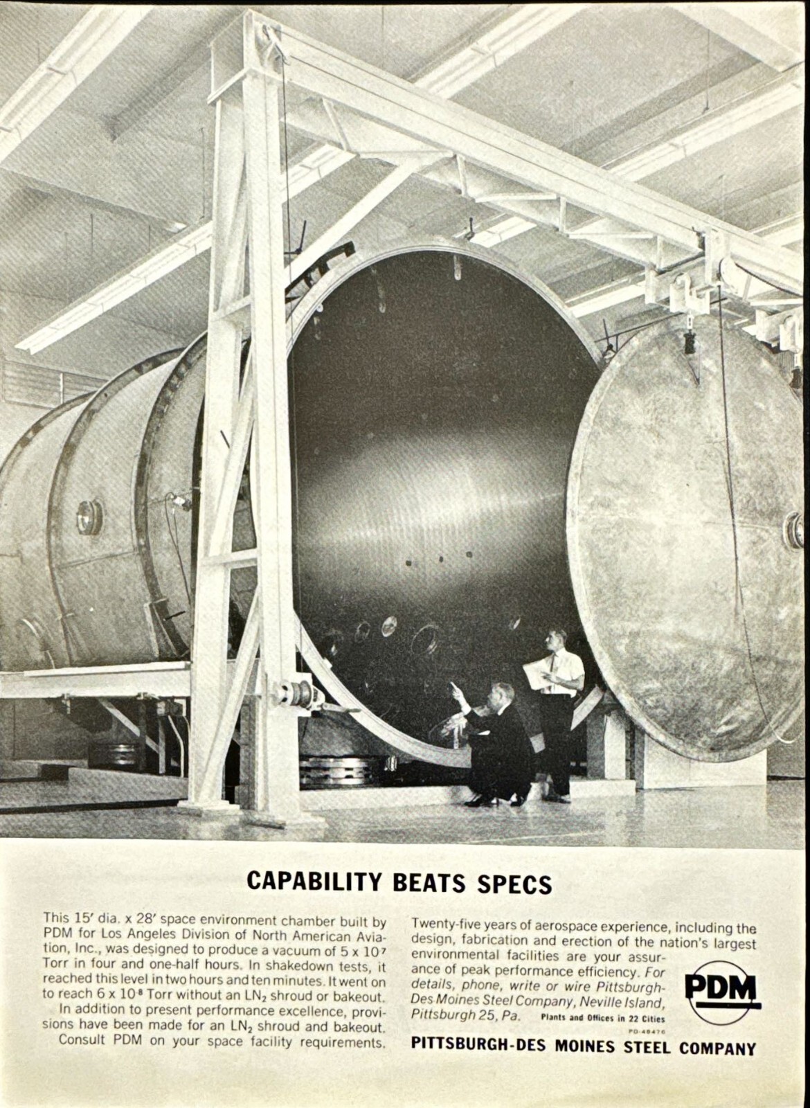 PDM Pittsburgh-Des Moines Steel Co Space Chamber Neville Island Print Ad 1963