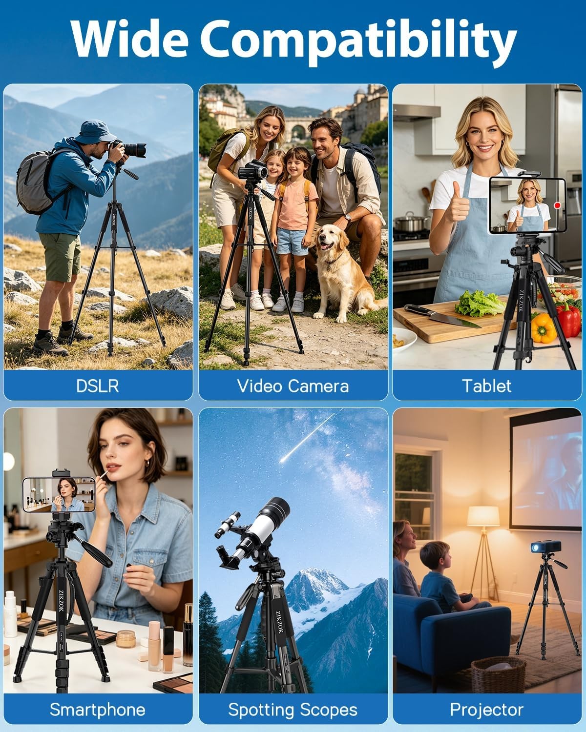75" Camera Tripod Heavy Duty Aluminum Camera Stand for ipad Phone with DSLR