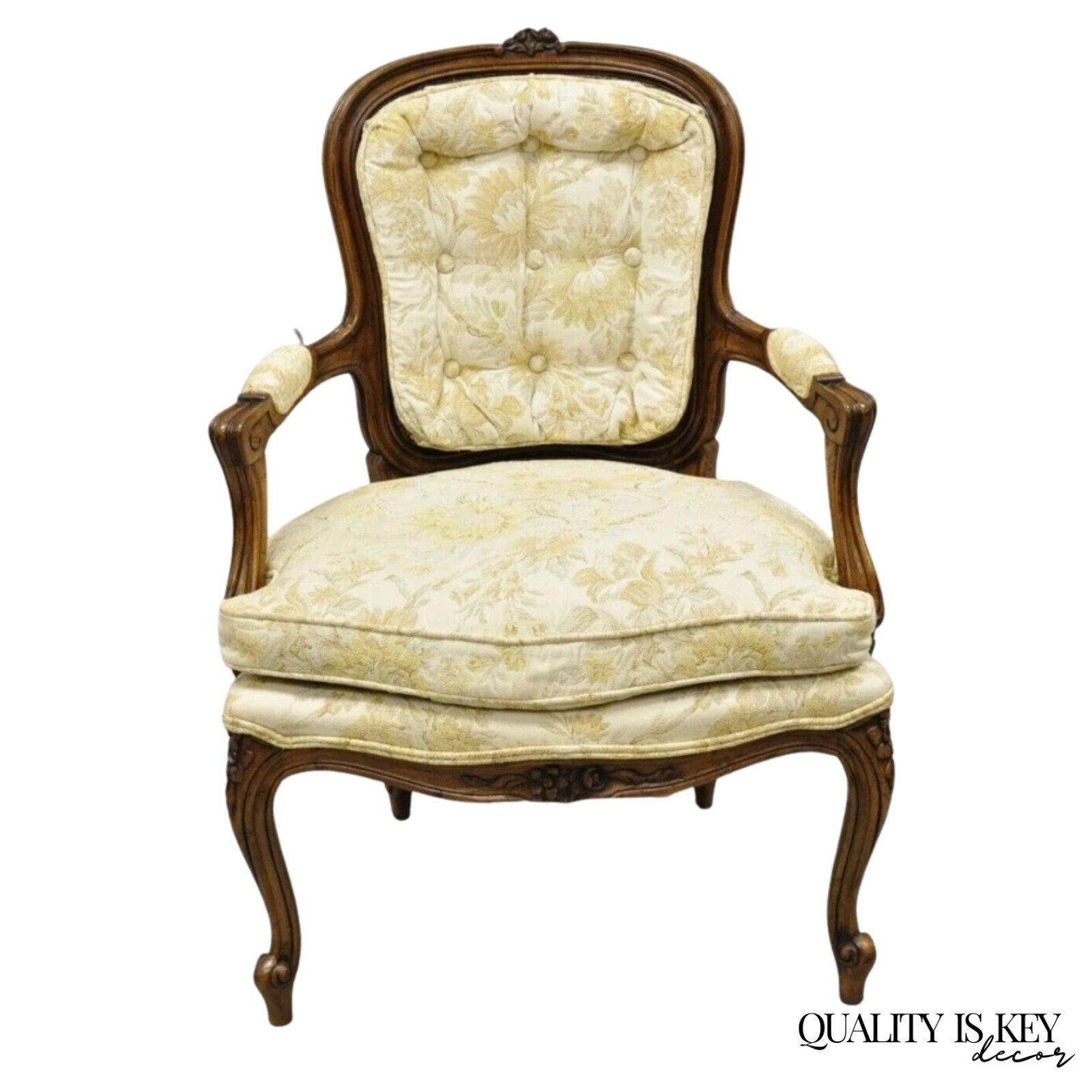 Vintage Heritage French Country Louis XV Style Cane Back Fauteuil Arm Chair