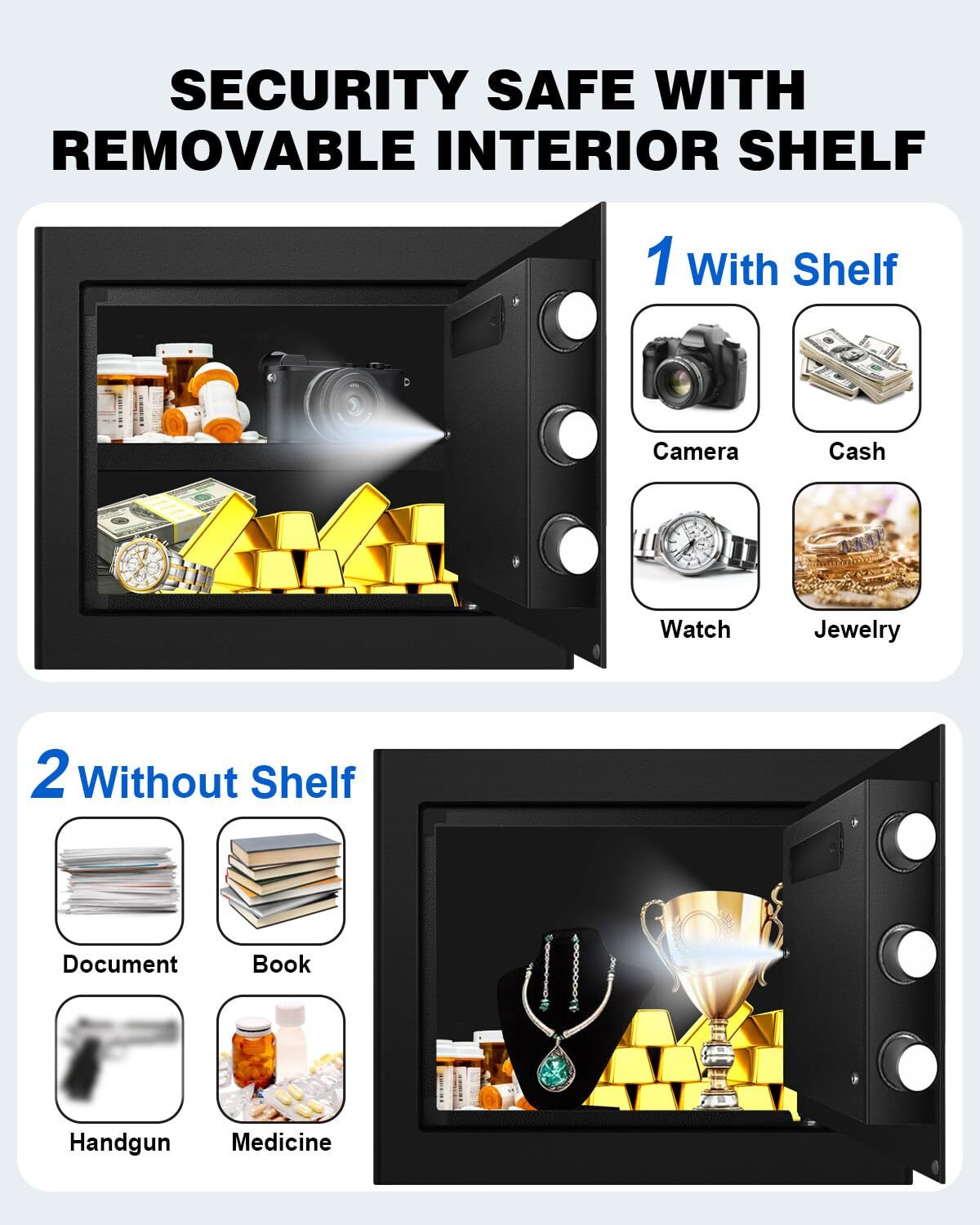 1.2 Cub Small Home Safe box Fireproof Waterproof, Security Safe and Lock Box wit