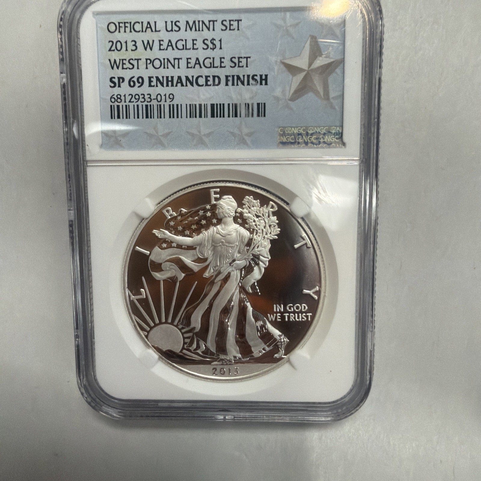 2013 W SILVER EAGLE NGC SP69 ENHANCED FINISH FROM THE WEST POINT EAGLE SET