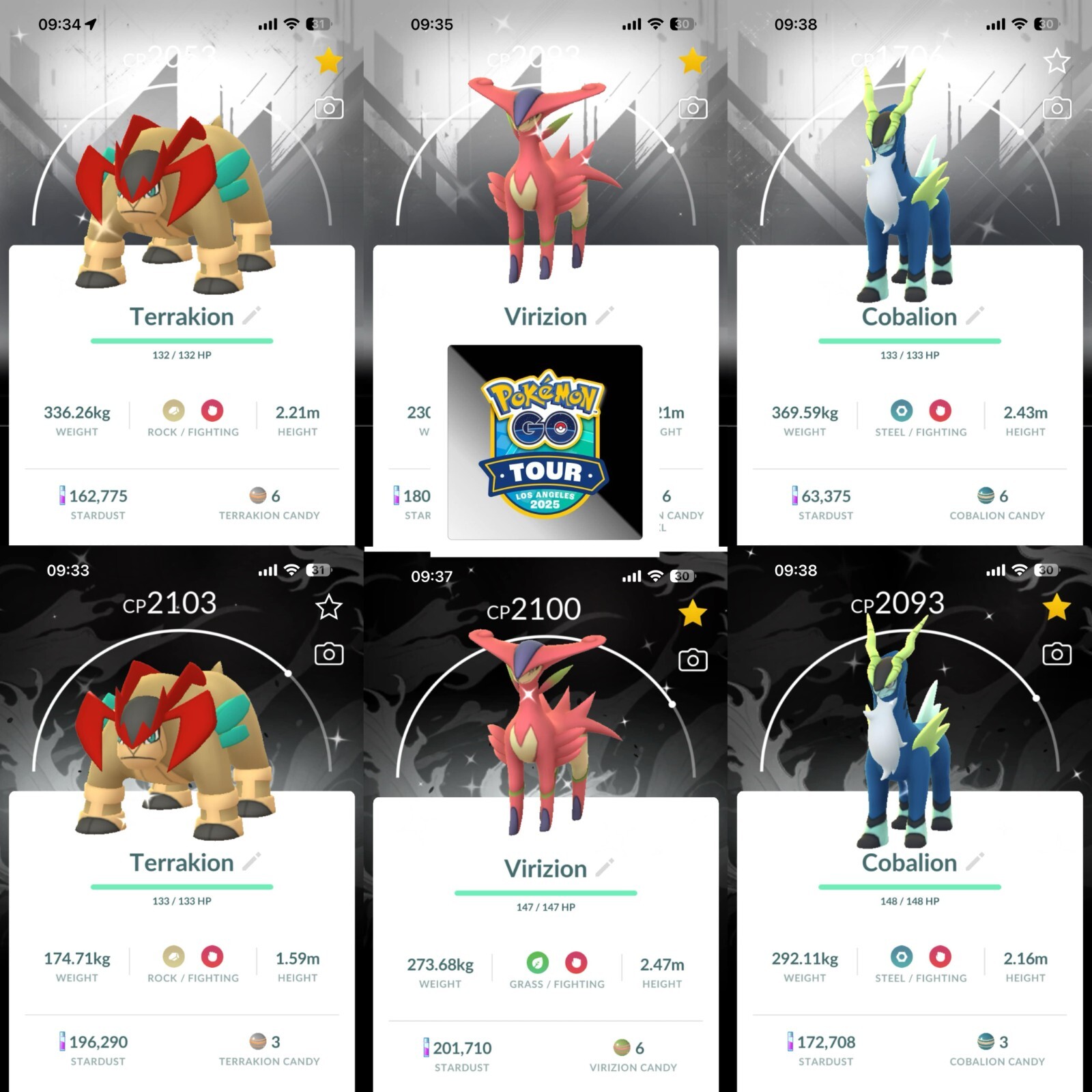 Pokémon Go - Shiny Terrakion -Virizion-Cobalion✨(White/Black Background) - P T C