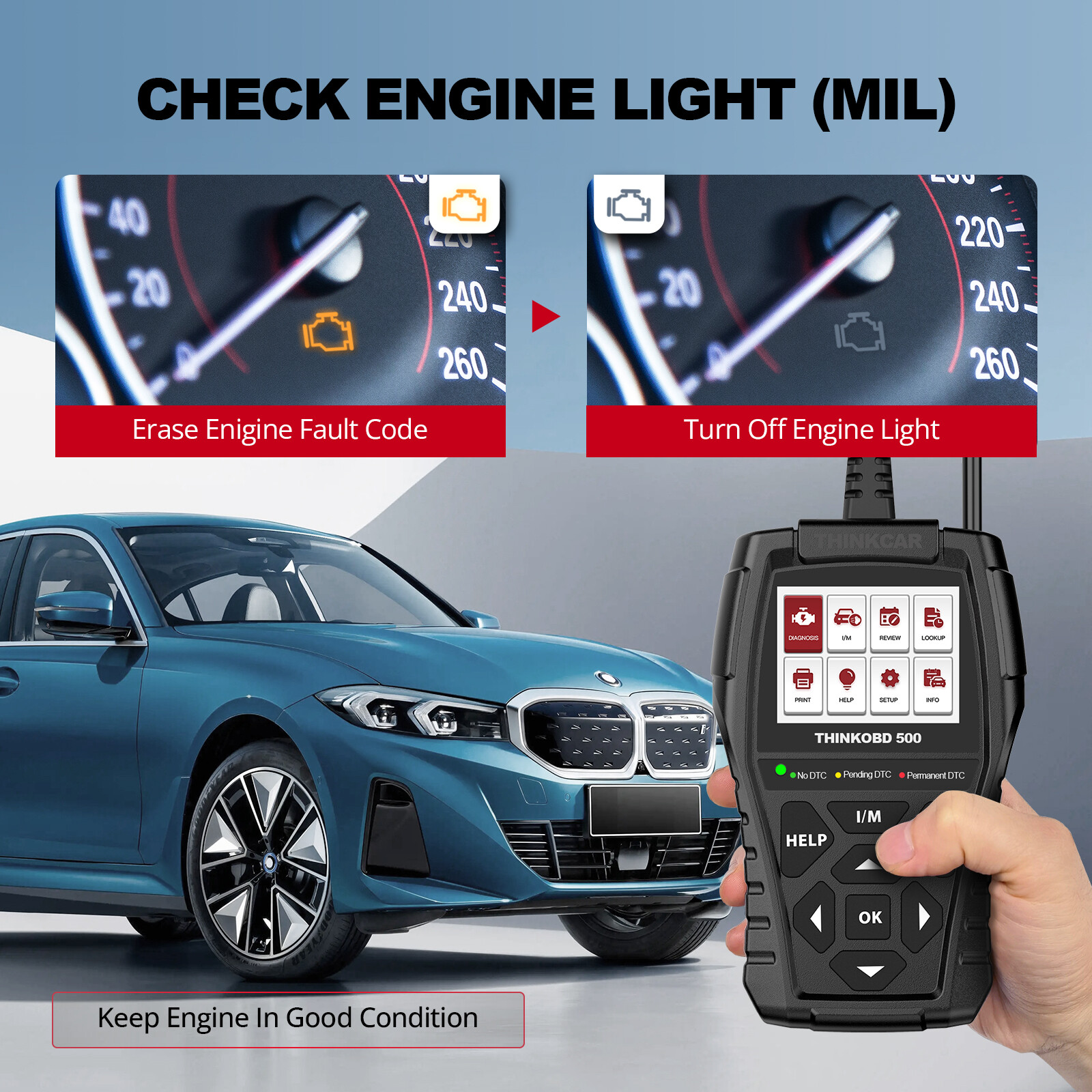 THINKOBD500 Automotive OBD2 Scanner Car Diagnostic Tool Code Reader Engine Fault