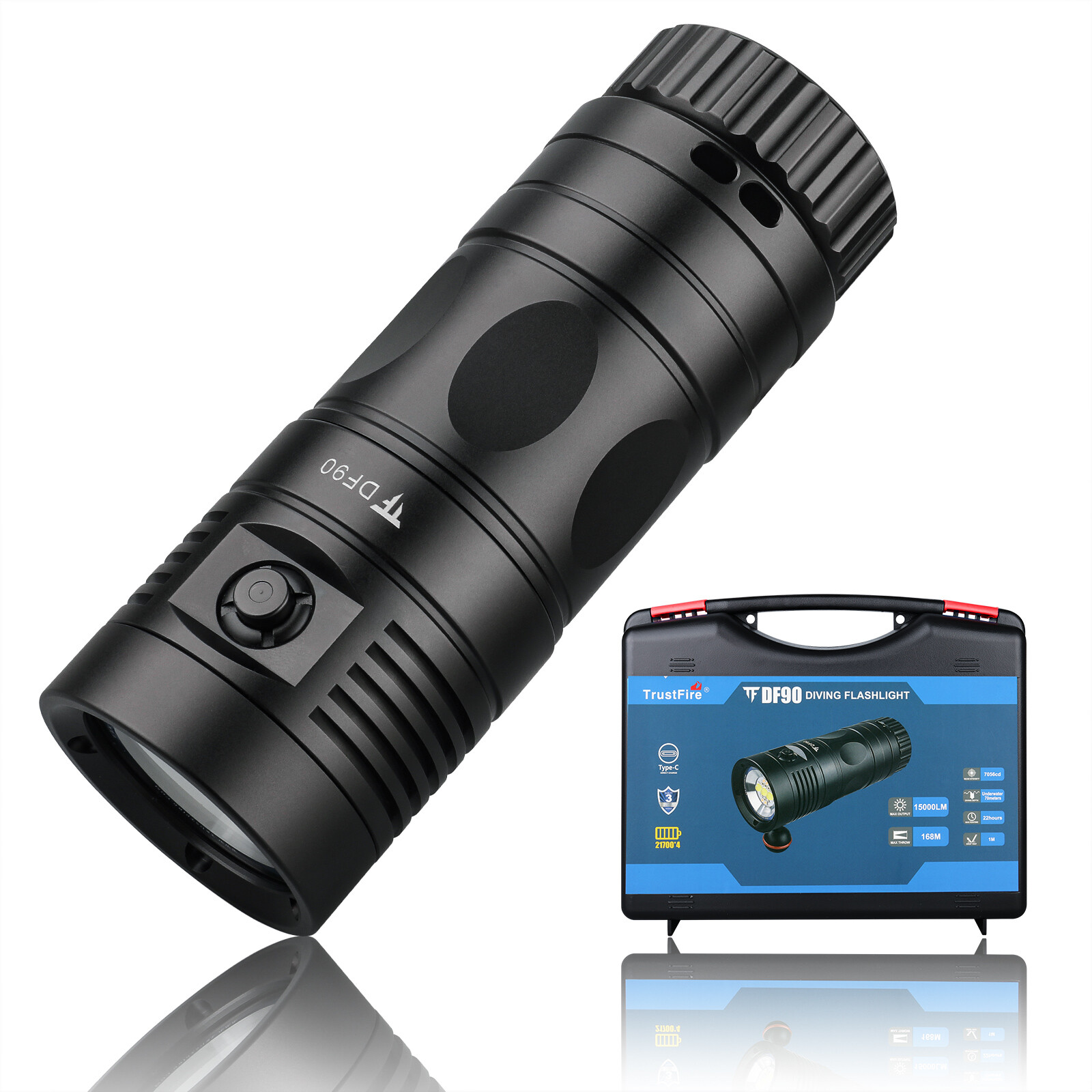 TustFire DF90 Kit 15000Lumen Brightest LED Diving Light Waterproof Flashlight
