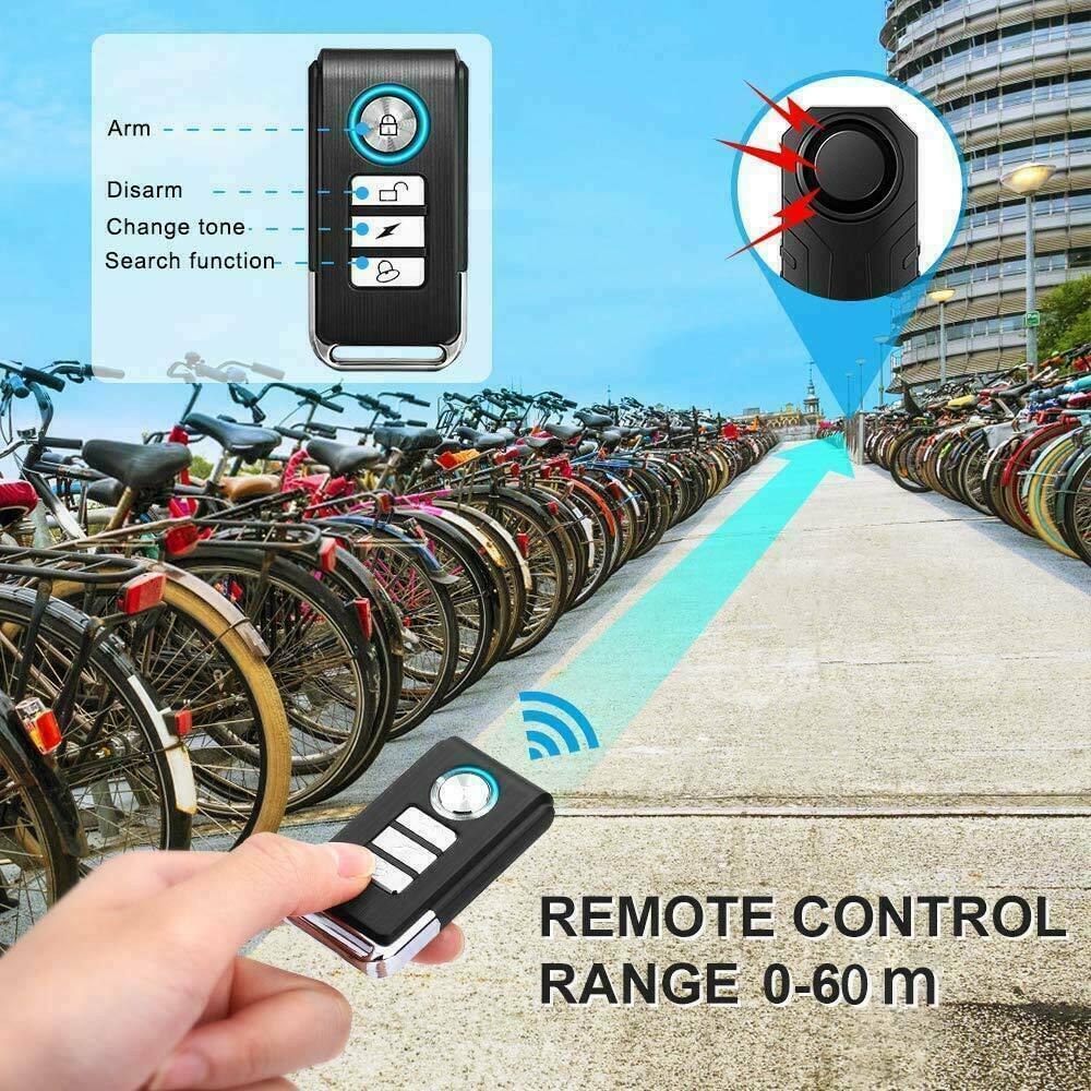 66FT Remote Bike Alarm Vehicle Search 3 Bells Anti Theft for Motorcycle/Ebike
