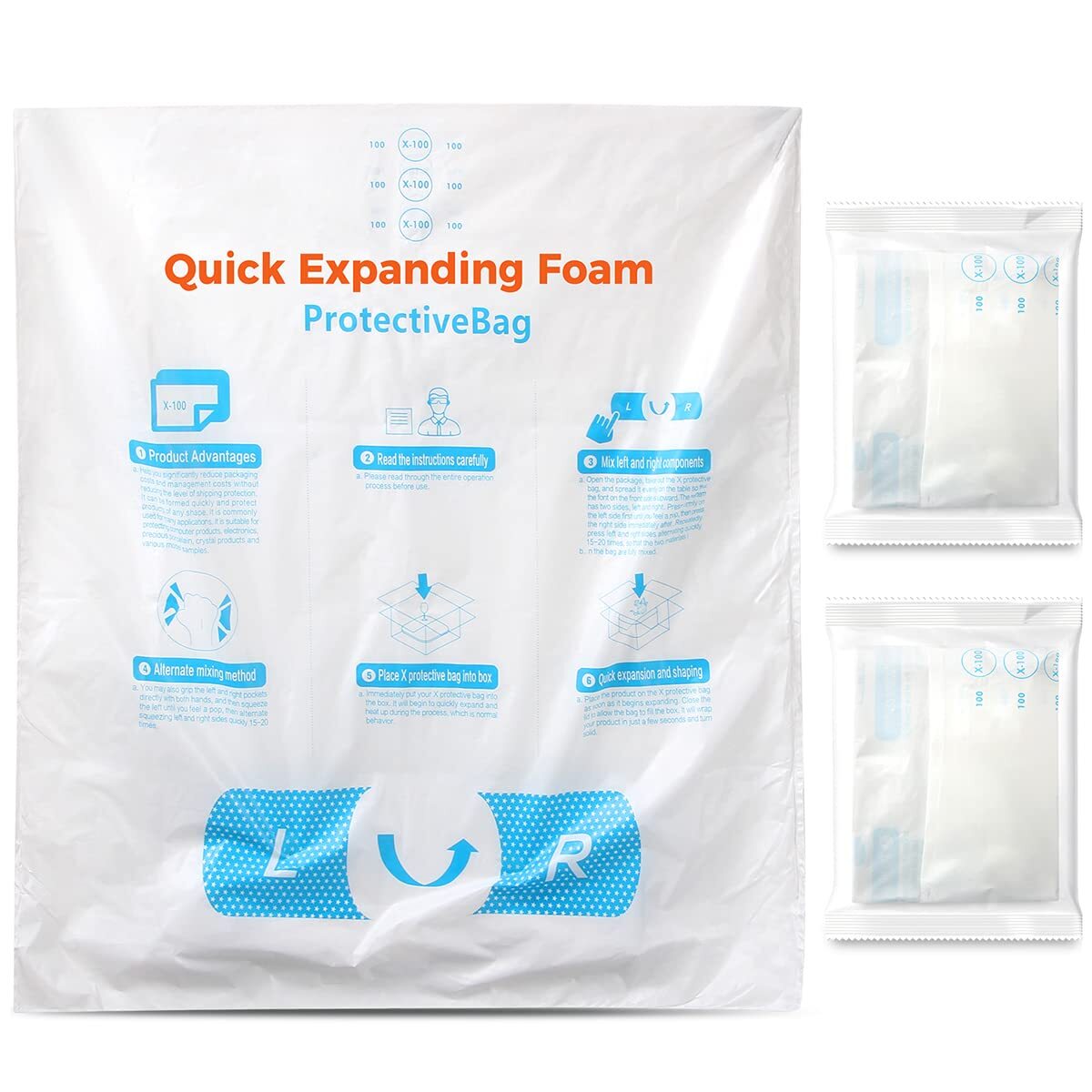 18” x 18” 2 PCS Instant Pack Quick Expanding Foam X-200 Packaging Bag for Pac...