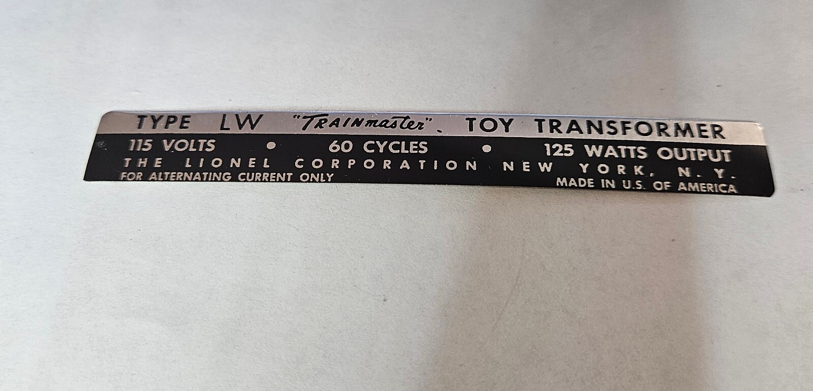 LIONEL LW TRAINMASTER TRANSFORMER ADHESIVE DECAL LABEL NEW AUTHORIZED LIONEL