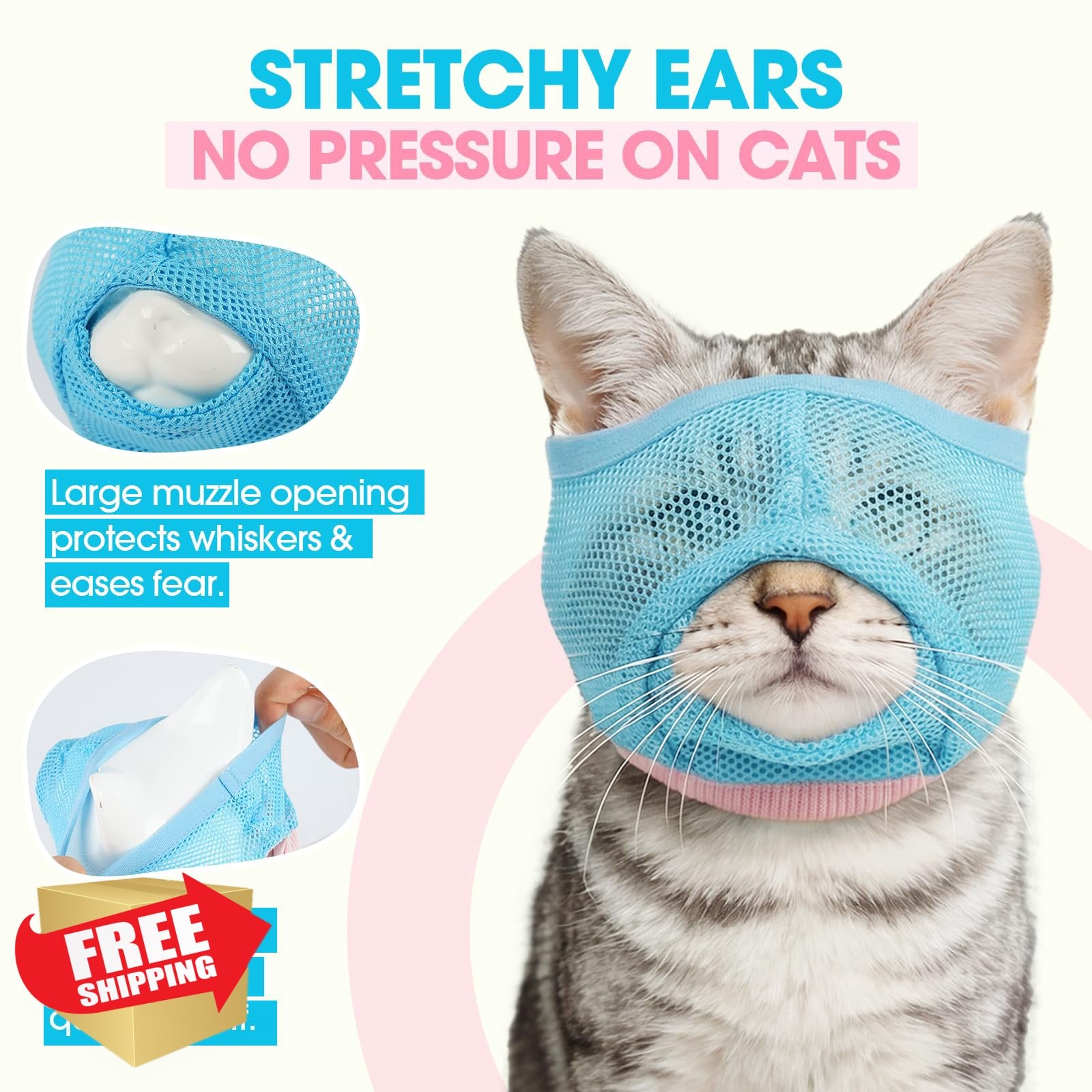 PURRLIA 2pk Visible Breathable Cat Muzzle Grooming Anti-Bite Adjustable