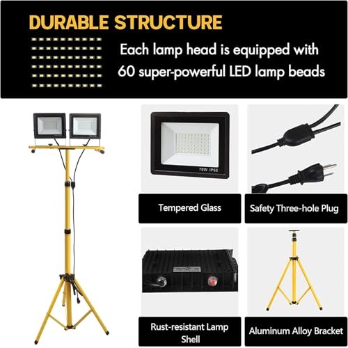 22000 Lumen Work Lights with Stand, 2 Adjustable Head 2 Adjustable Head-Yellow
