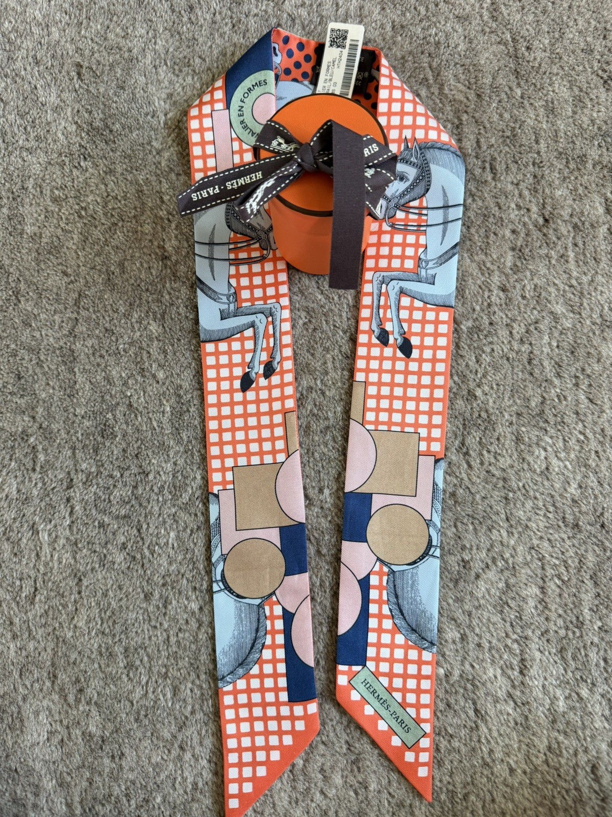 NWT Hermes Twilly Cavalier En Formes Scarf Orange Multicolor